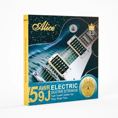 Image of Alice Coated Electric Guitar Strings with Alloy Steel Winding Gold Polished for Smooth Feel and Warm, Bright Tone, Ball End String Label Easy to Install (Super Light, 09 42)