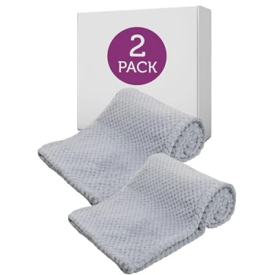 Image of 2 Pack Baby Fuzzy Blanket Fluffy Waffle Flannel Fleece Super Soft Plush Warm Cozy for Newborn Infant Toddler Kids Girl Boy Receiving Crib, Stroller, Travel, Unisex Gray Neutral Silver