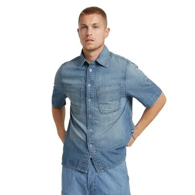 Image of G Star Slanted Double Pocket Shirt, Men&#039;s, Size: Medium, Sun faded thames