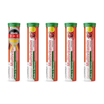 Image of Multivitamin + Minerals 5 x 20 effervescent Tablets Pomegranate Flavor T&amp;D Pharma German Made in Germany