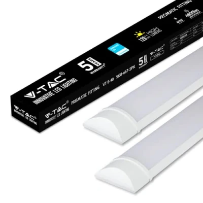 Image of V TAC LED Batten Light 40W 4Ft Tube Lights 6400K White Wall and Ceiling Shed Light, Kitchen Garage Lighting 120cm Samsung [Pack of 2]