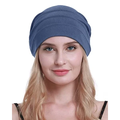 Image of osvyo Cotton Chemo Hats Soft Caps Cancer Headwear for Women Hair Loss Sealed Packaging, Blue/Grey, One Size Fits All