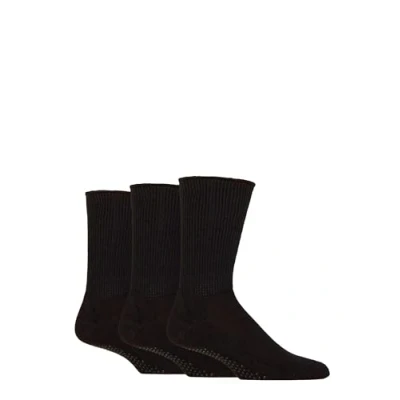 Image of Mens 3 Pair SOCKSHOP IOMI FootNurse Diabetic Slipper Socks Black 12 14