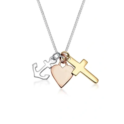 Image of Elli Necklace Cross Anchor Heart Symbols Tri Color in 925 Sterling Silver
