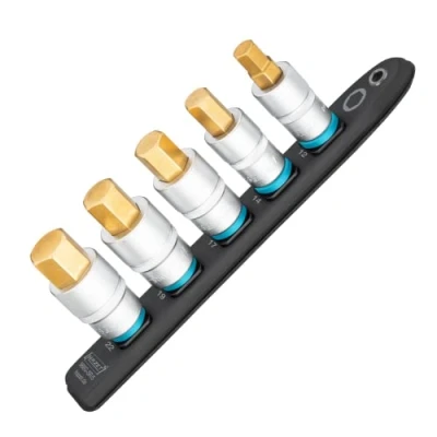 Image of HAZET 986G SR/5 Smart Rail with Magnetic Base, 5 Slots, Drive: Square 12.5 mm (1/2 Inch), Output: Inner Hexagonal Profile, Plastic Socket Strip for Spanner