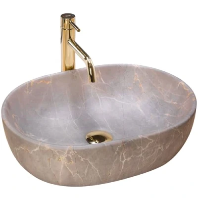 Image of REA Bathroom Sink Made of Ceramic Matt Stone imitation U9887, Lara Beige 48.5 X 35 Cm