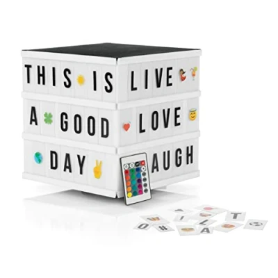 Image of EASYmaxx LED Light Box for Individual Text Messages Mega Set with 150 Colourful Emojis and 173 Interchangeable Letters, Numbers Symbols [Cube]