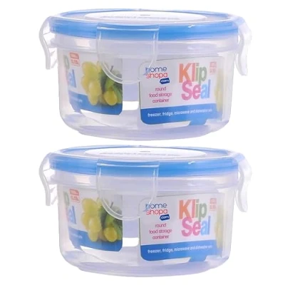 Image of HOMESHOPA Plastic Airtight Food Storage Container, 180ml 2 Pack Round Leakproof Stackable Container with Clip Lock Lid, BPA Free Reusable Meal Prep Lunch Box, Microwave Freezer &amp; Dishwasher Safe