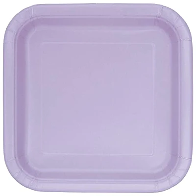 Image of Solid Lavender Square Paper Dinner Plates (22cm) 14 Count Elegant, Disposable, Perfect for Parties &amp; Events