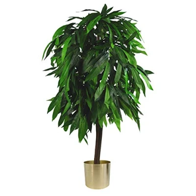 Image of Leaf Design UK Artificial Mango Plant/Tree, Green &amp; Gold, 120cm