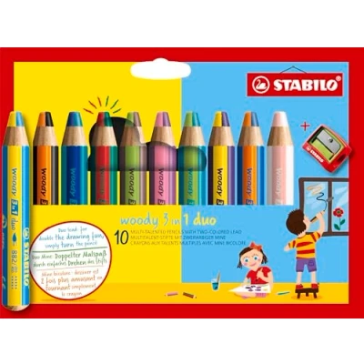 Image of Multi Talented Pencil STABILO woody 3 in 1 duo Pack of 10 Assorted Colours with Sharpener