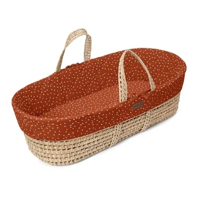 Image of The Little Green Sheep Quilted Moses Basket &amp; Mattress, Cotton, Terracotta Rice