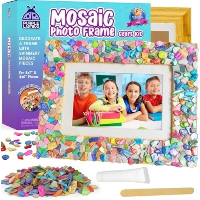 Image of PURPLE LADYBUG Decorate Your Own Mosaic Photo Frame Craft Kits for Kids Age 6+ Great 7 Year Old Girl Gifts, Arts &amp; Crafts Ages 6 9 10+ Gifts 8 Girls Christmas