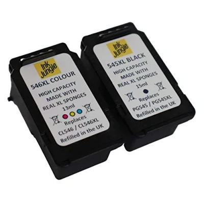 Image of Ink Jungle PG 545XL Black &amp; CL 546XL Colour Remanufactured Cartridge For Canon PIXMA MG2450 MG2455 MG2550 MG2555 iP2850 iP2855 MG2950 MG2950S MG2955 MX495 MG2900 MG3051 MG3052 MG3053 MG2550S MG3050 TS3150 Inkjet Printers