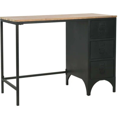 Image of vidaXL Single Pedestal Desk Solid Firwood and Steel 100x50x76 cm