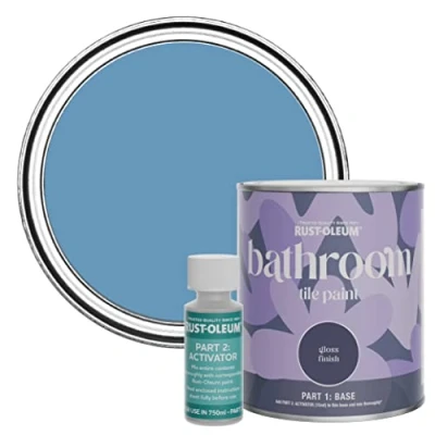 Image of Rust Oleum Blue Water Resistant Bathroom Tile Paint in Gloss Finish Cornflower 750ml
