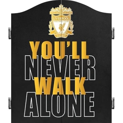 Image of FOCO Officially Licensed Liverpool Football Club The Reds Darts and Dartboard Cabinet, YNWA Gold (CAB075)
