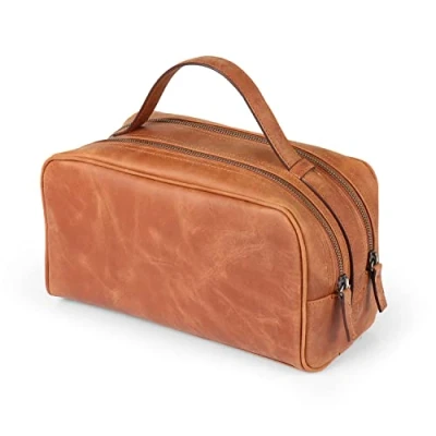 Image of Londo Two Compartment Genuine Leather Travel Bag Unisex (Camel)