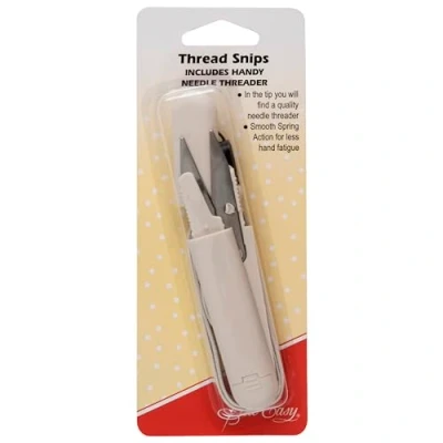 Image of Sew Easy Thread Snips Yarn Cutter with Needle Threader &amp; Lanyard, Spring Loaded Use