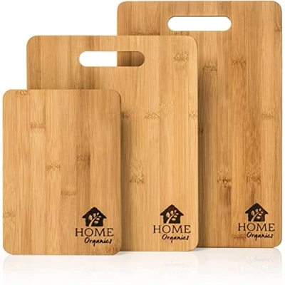 Image of Home Organics Premium Bamboo Chopping Board Set of 3 Wooden Cutting Boards Meat, Vegetables, &amp; Bread Serving Crackers&amp;Cheese Wood Cheese Platter, Food Prep, Kitchen Gift