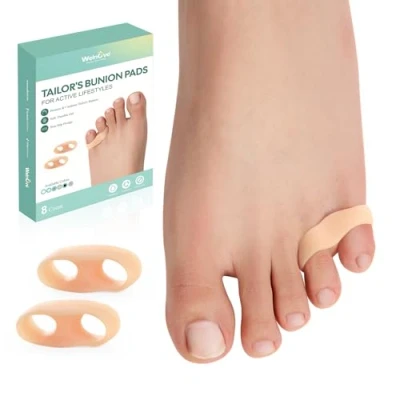 Image of Welnove Tailor&#039;s Bunion Corrector Pads 8 Pack Pinky Toe Protector for Overlapping Toe, Cushion with Separator Women Men, Gel Shield Foot Pain Relief, Beige(Sport Spacers)