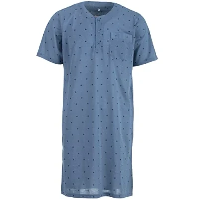 Image of Lucky Men&#039;s Nightdress Short Sleeve Diamond Pocket Sleep Shirt Buttons Chest Pocket, grey, XXL