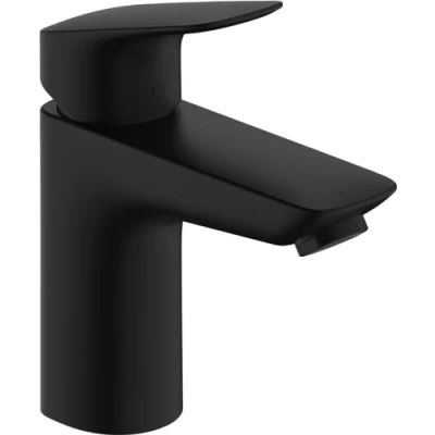 Image of Hansgrohe 71100670 Logis Single Lever Basin Mixer 100 with pop up Waste Set, matt Black, spout Height 100mm