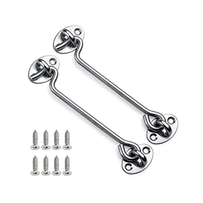 Image of 2Pcs Cabin Door Hook Eye Latch Lock Shed Gate Catch Silent Holder Stainless Steel 8&quot;/200mm