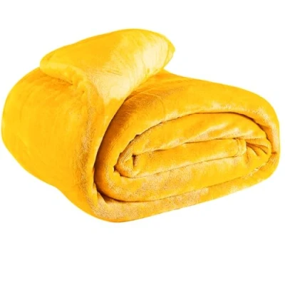 Image of EHC Fleece Blanket Sofa Bed King Size Cozy for Fluffy Soft Large Throw, Yellow, 220x240cm