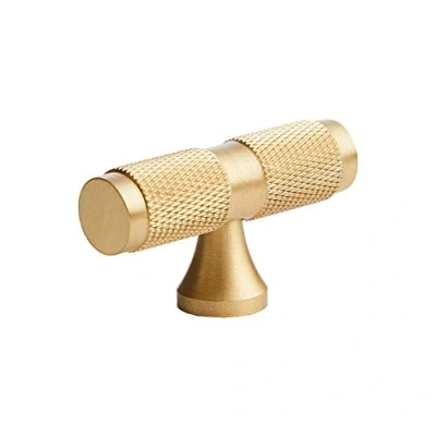 Image of Gold Kitchen Cabinet Knobs and Pulls Knurl Brass Drawer Dresser Cupboard Wardrobe Door Handles Modern 2Pack (2,Single Hole bar)