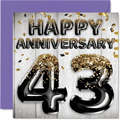 Image of Awesome 43rd Anniversary Card for Husband Boyfriend Wife Girlfriend Black Gold Glitter Balloons Happy 43 Cards from Family, 145mm x Greeting Forty Third Anniversaries