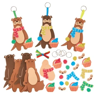 Image of Baker Ross FX608 Otter Mix and Match Keyring Kits Pack of 8, Autumn Decoration Crafts for Kids