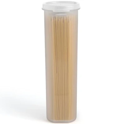Image of Tall Clear Spaghetti Pasta Container Storage With Lid.Multi Purpose Kitchen Pantry Organization And Food For Noodles Beans Straws Airtight Leakproof Keeper BPA Free 37 oz.