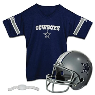 Image of Franklin Sports NFL Kids Helmet + Jersey Sets Youth Team Uniform Costume Set Helmet, Chinstrap Medium