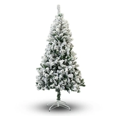 Image of SHATCHI 4Ft/1.2m Yukon Pine Artificial Green Christmas Tree Snow Flocked 230 Tips Branches Snowy Bushy Xmas Home Decorations, Metal Stand, Polyvinyl Chloride, 120cm