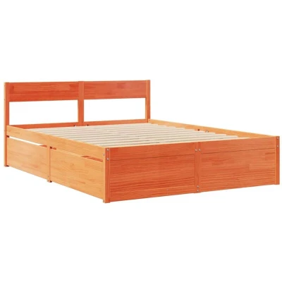 Image of vidaXL Bed Frame without Mattress Wax Brown 150x200 cm King Size Solid Wood Pine