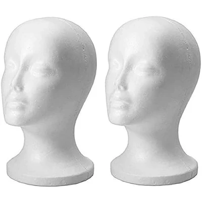 Image of 2pc Female Styrofoam Foam Mannequin Head Stand Model Display Wig Polystyrene Manikin Folding