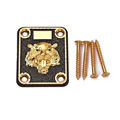 Image of Alnicov Guitar Neck Plate,Gold and Black Plate Engraved Animal Head Pattern for Electric