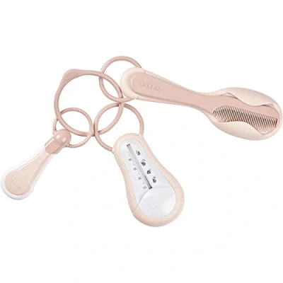 Image of BÉABA Bathroom Accessories for Babies and Children 1 x Bath Thermometer + Nail Clippers Comb/Brush Pink