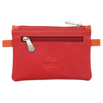 Image of VISCONTI Leather Zip Top Cora Coin Purse with Keyring CP2a Red Multi