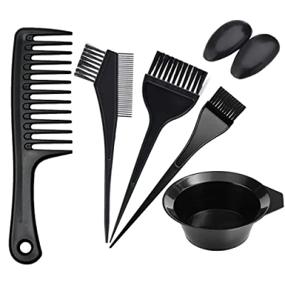 Image of KEAIDUO 7pcs Hair Dye Coloring Kit, Tinting Bowl, Brush, Ear Cover, Wide Tooth Comb DIY Dying Brush and Bowl Set for Home Salon