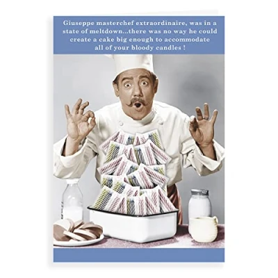Image of Regal Publishing Humour Funny Birthday Card Chef and candles 7 x 5 inches