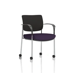 Image of Brunswick Deluxe Black Fabric Back Chrome Frame Seat Purple + Arms
