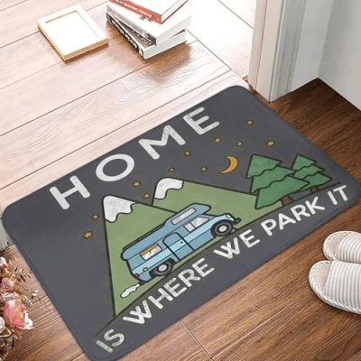 Image of Door Mat Doormats Inside Washable Anti Slip Home is Where We Park It Welcome Dirt Trapper Mats for Outdoor Indoor Entrance Patio Front Back Door, 40 x 60 CM