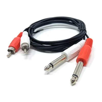 Image of DRUT 1m Twin 6.35mm MONO Jack Plugs to 2 x RCA Phono OFC Audio Cable Male Lead 3.3ft