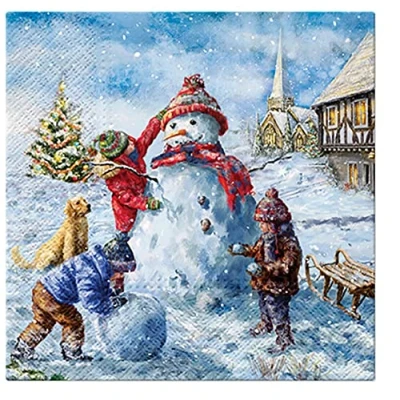 Image of Fairytale Christmas Tissue Paper Napkins 33cm x Serviettes Pack of 20 (Snowman Fun)