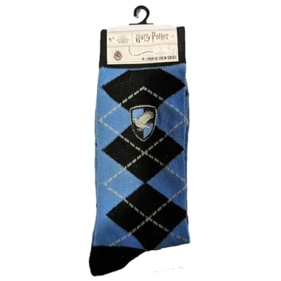 Image of Harry Potter Embroidered House Crest Argyle Pattern Casual Crew Socks, Blue (Ravenclaw), 4.5 12 UK