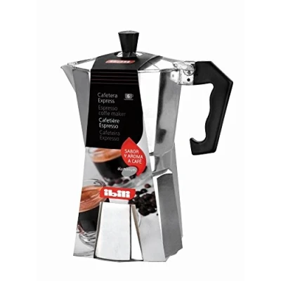 Image of IBILI Bahia Express Moka Pot 3 cups, 150 ml, aluminium, Silver/Black, 17 x 12 10 cm