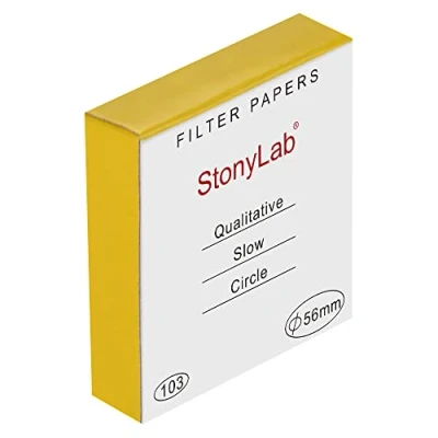 Image of stonylab Qualitative Filter Paper, 100 Packs Slow Flow Rate Cellulose Paper Circles with 10 Micron Particle Retention, 56 mm Diameter