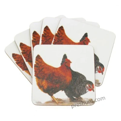 Image of Set 6 Mug Coasters Farmyard Chickens Design.